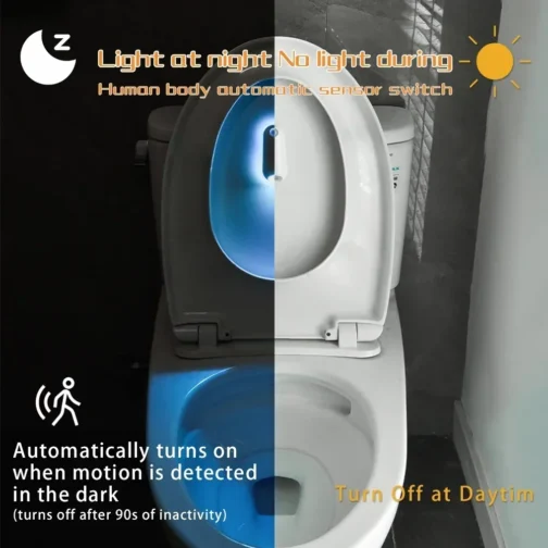 RGB Motion Sensor LED Light for Toilet, Step Night Light, Waterproof Light, Corridor Step Lighting, 8 Lighting Modes, 2-in-1 – Image 3